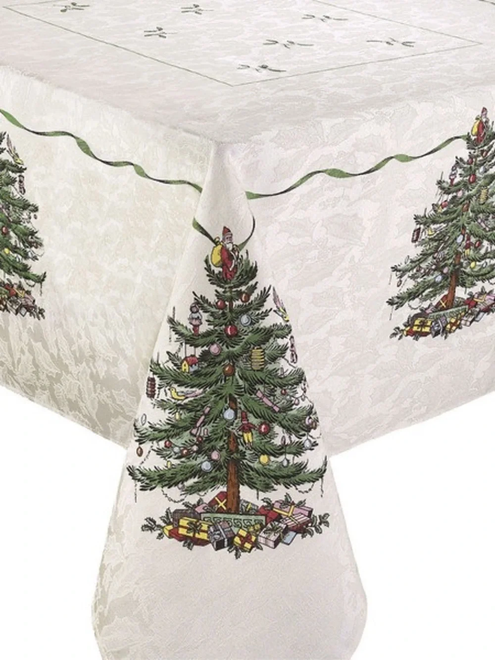 Classic White Christmas Tree Jacquard Tablecloth - Holiday Dining